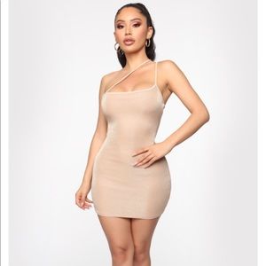 Nude Sparkle Mini Dress (Fashion Nova)